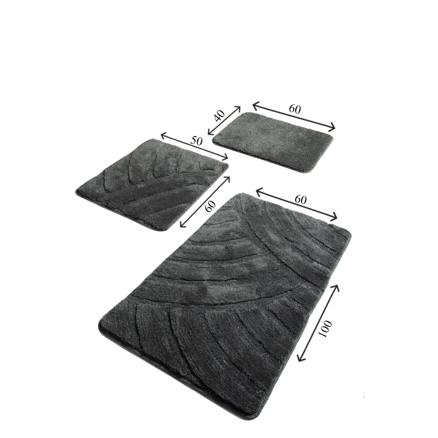 LOT 3x Tapis de salle de bains ALYA 60/60/100 cm anthracite