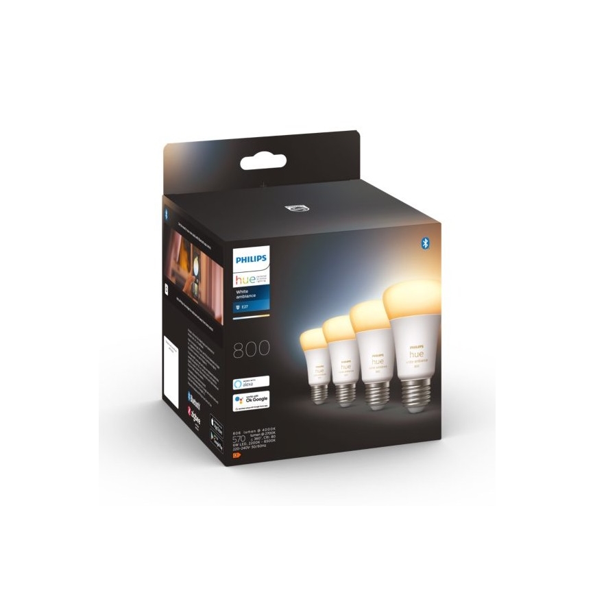 LOT 4x Ampoule à intensité variable LED  Philips Hue WHITE AMBIANCE E27/6W/230V 2200-6500K