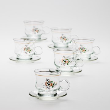Lot 6x tasse en verre avec une soucoupe transparent bouquet n° 2