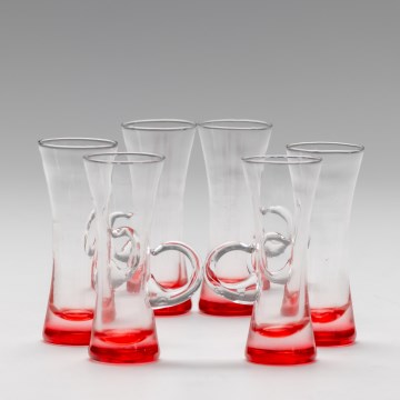 Lot 6x verre à liqueur avec une poignée rouge