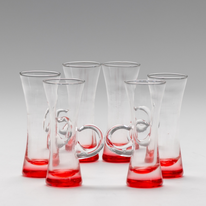 Lot 6x verre à liqueur avec une poignée rouge