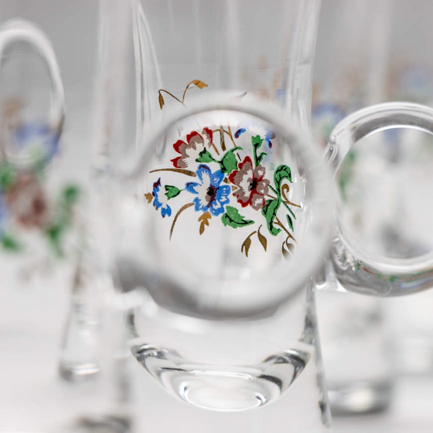 Lot 6x verre à liqueur avec une poignée transparent avec un motif de bouquet n° 2