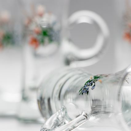 Lot 6x verre à liqueur avec une poignée transparent avec un motif de bouquet n° 3