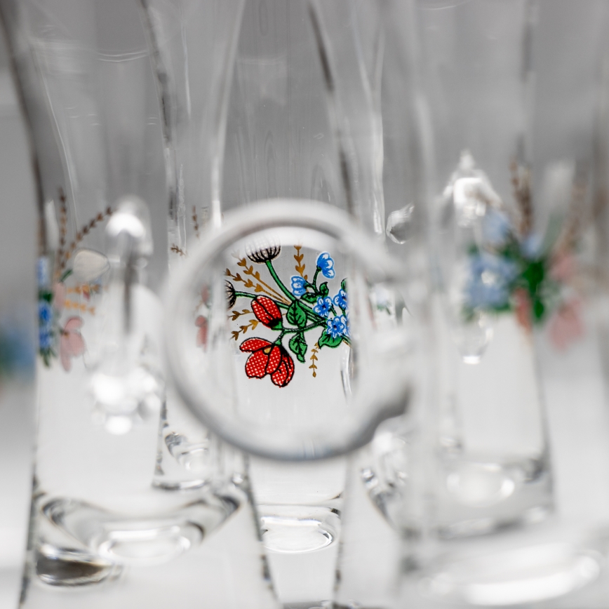 Lot 6x verre à liqueur avec une poignée transparente avec un motif de bouquet n° 5