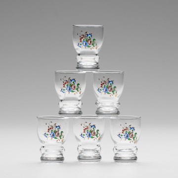 Lot 6x verre à liqueur transparent - motif floral no. 5