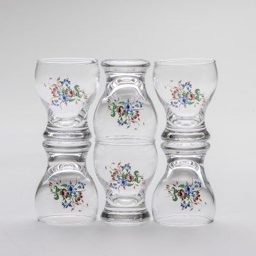 Lot 6x verre à liqueur transparent - motif floral n° 4