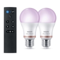 Lot de 2 ampoules LED RGB dimmables Philips SMART A60 E27/8,5W/230V 2200-6500K + télécommande