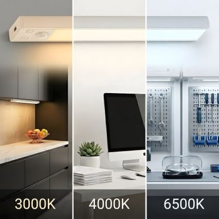 Lot de 2 éclairages LED rechargeables pour meubles avec détecteur de mouvement et capteur crépusculaire VIRO LED/1W/3,7V 800 mAh 3000/4000/6500K 20 cm blanc