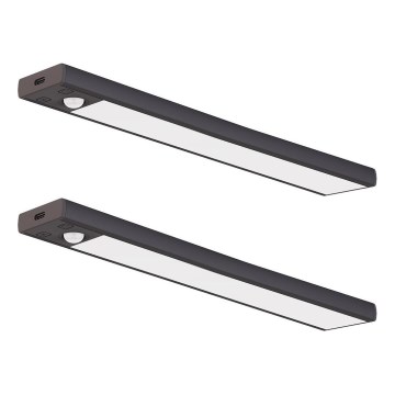 Lot de 2 éclairages LED rechargeables pour meubles avec détecteur de mouvement et capteur crépusculaire VIRO LED/1,2W/3,7V 800 mAh 3000/4000/6500K 30 cm noir