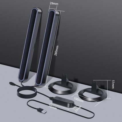 Lot de 2 lampes de table dimmables LED RGBIC LED/5W/5V noires + télécommande