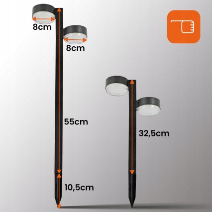 Lot de 2 lampes solaires LED 2xLED/1W/3,7V 1200 mAh 55 cm IP65 noires