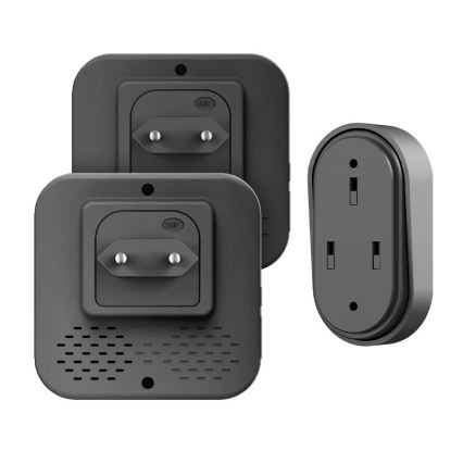 Lot de 2 sonnettes sans fil à brancher sur prise, à énergie cinétique, 230 V, noires