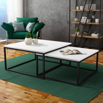 Lot de 2 tables basses DUAL 76x76/66x66 cm, noir/blanc