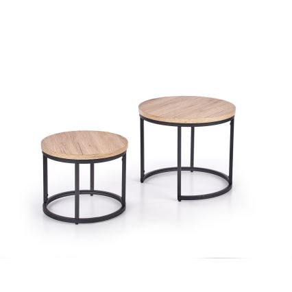 Lot de 2 tables basses JENO chêne/noir