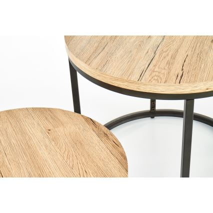 Lot de 2 tables basses JENO chêne/noir