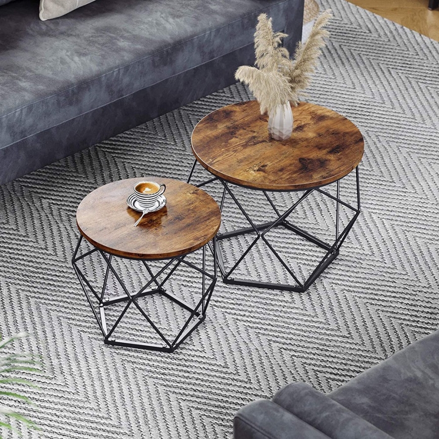 Lot de 2 tables basses TALIA marron/noir