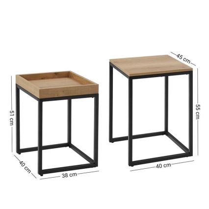 Lot de 2 tables d'appoint ELDUR marron/noir