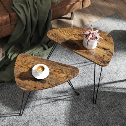 Lot de 2 tables d'appoint ELDUR marron/noir
