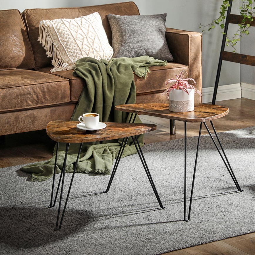 Lot de 2 tables d'appoint ELDUR marron/noir