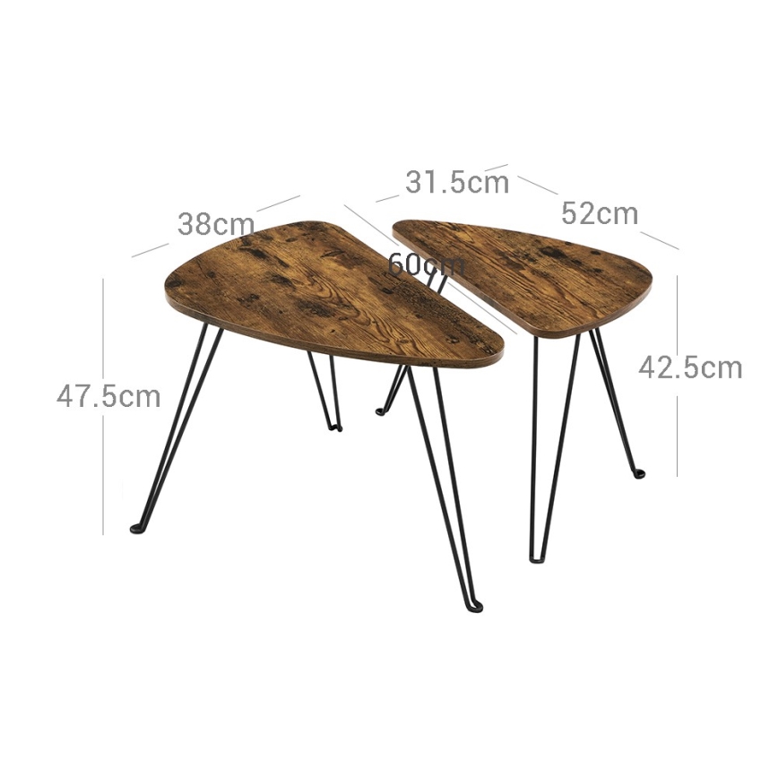Lot de 2 tables d'appoint ELDUR marron/noir