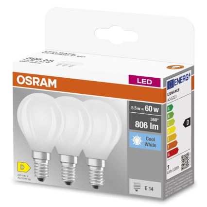 Lot de 3 ampoules LED BASE CLASSIC FILAMENT E14/5,9W/230V 4000K - Osram