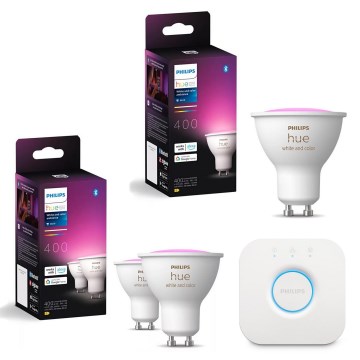 Lot de 3 ampoules LED RGBW dimmables Philips Hue WHITE AND COLOR AMBIANCE GU10/4,2W/230V 2000-6500K + pont Hue