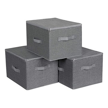 Lot de 3 boîtes de rangement zippées CURAN, grises