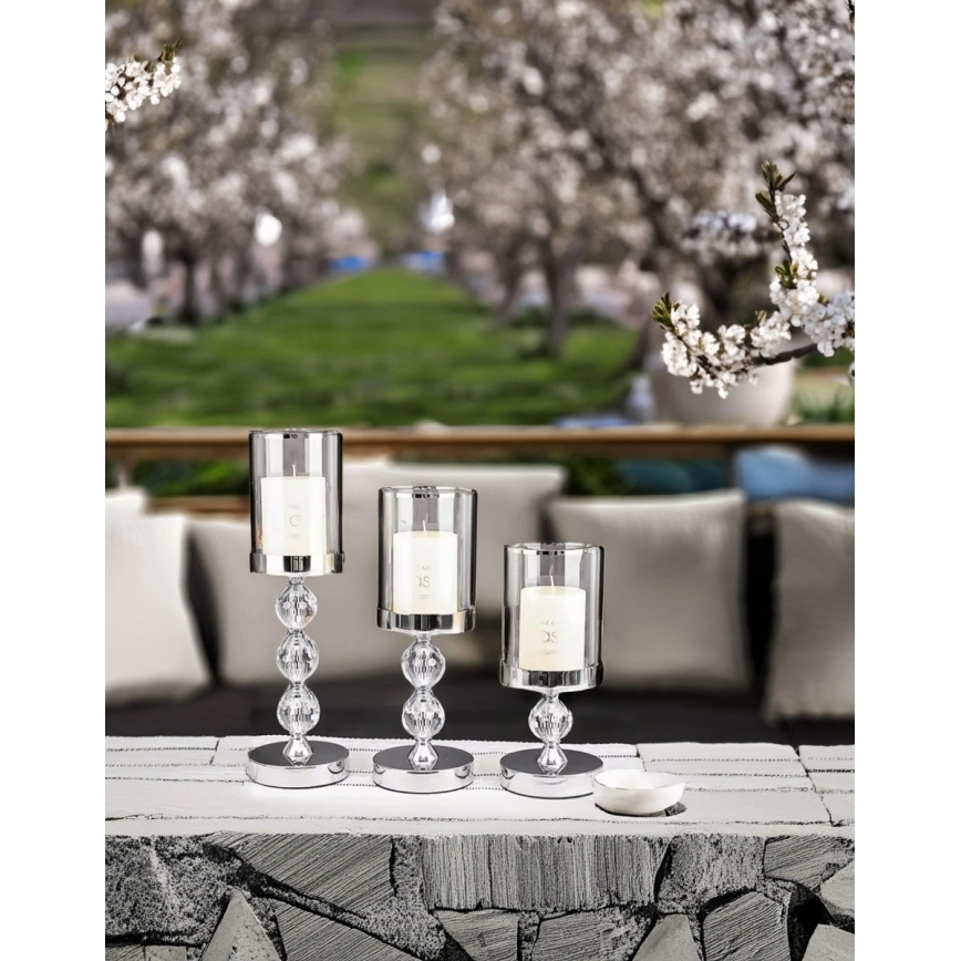 Lot de 3 bougeoirs en chrome brillant