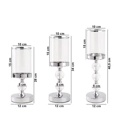 Lot de 3 bougeoirs en chrome brillant