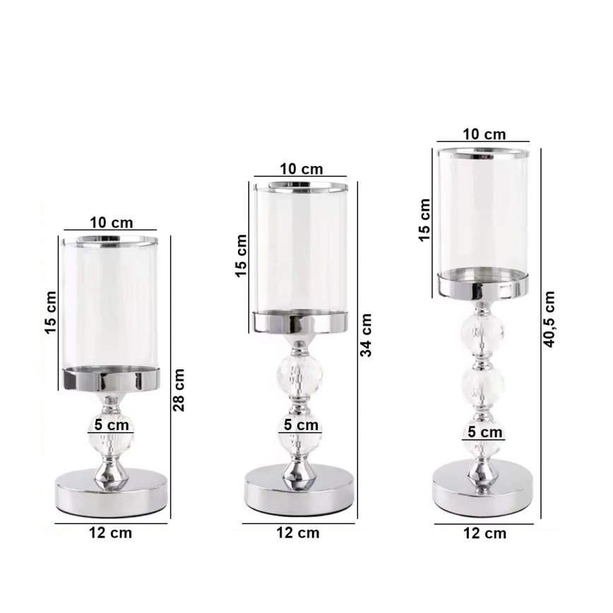 Lot de 3 bougeoirs en chrome brillant