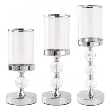 Lot de 3 bougeoirs en chrome brillant