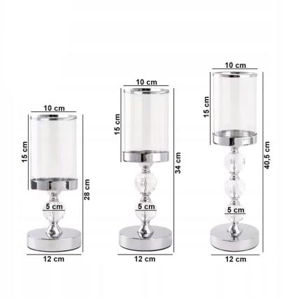 Lot de 3 bougeoirs en chrome brillant