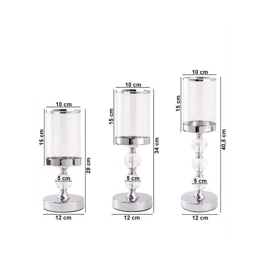 Lot de 3 bougeoirs en chrome brillant