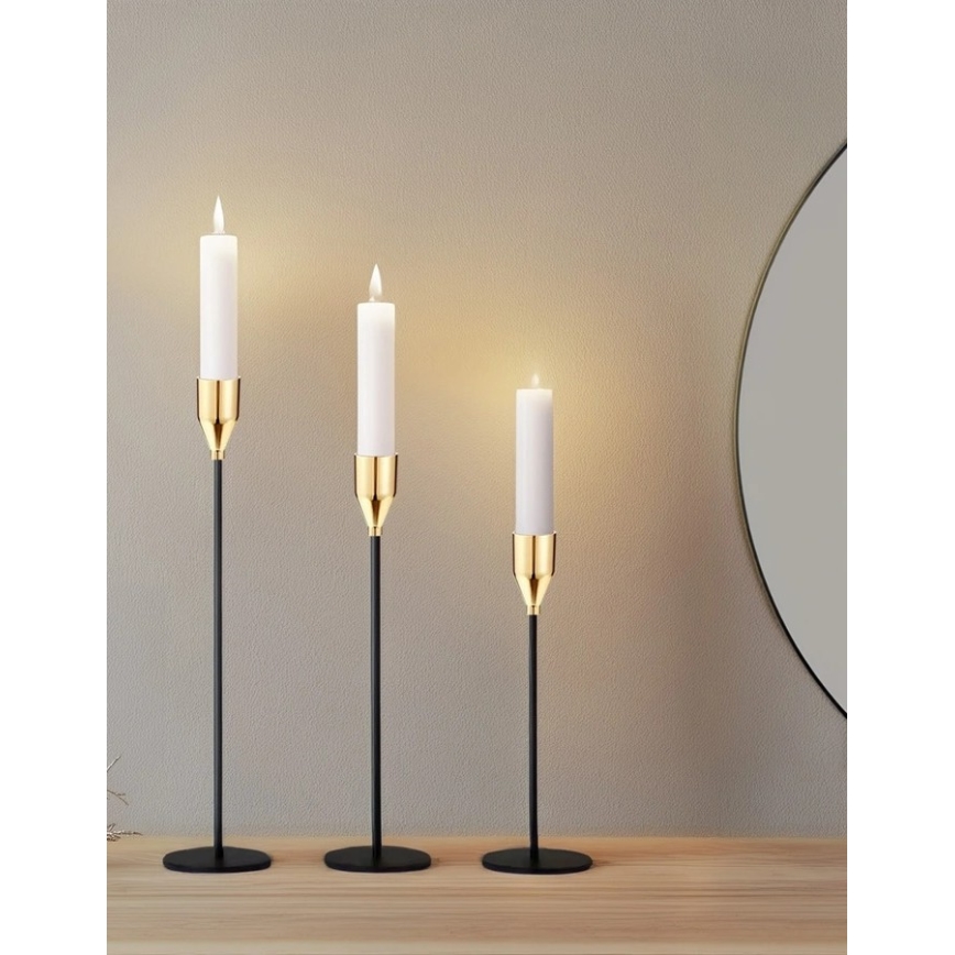 Lot de 3 bougeoirs noir et doré