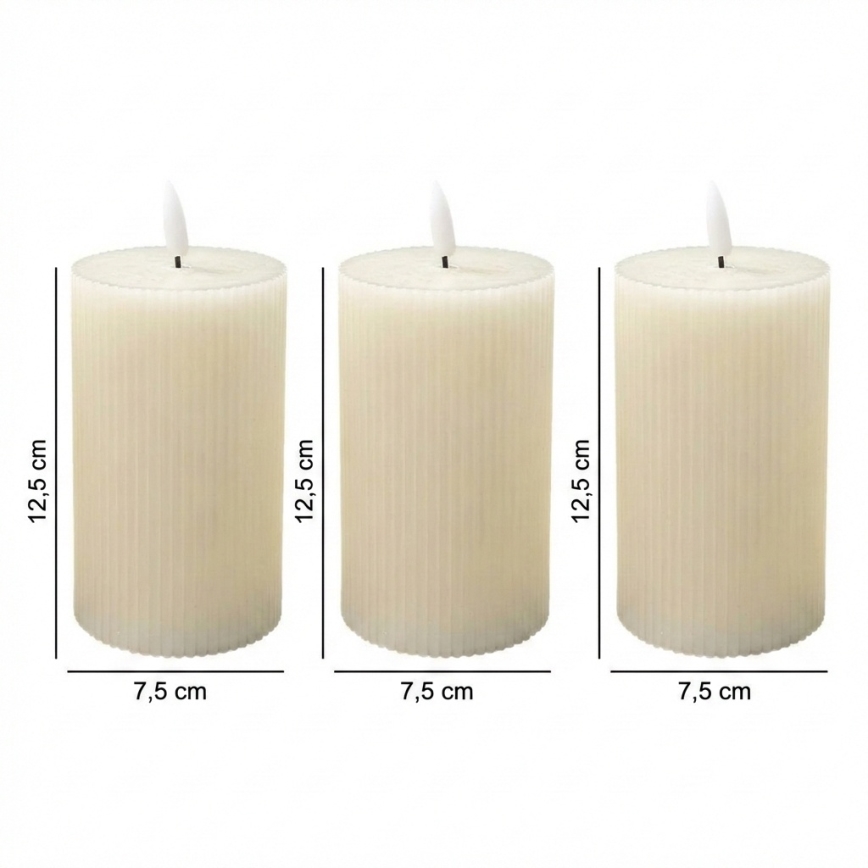 Lot de 3 bougies LED BRILLO, 12,5 cm, couleur crème, alimentation 3x AAA + télécommande