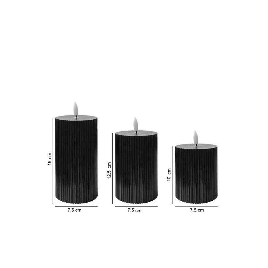 Lot de 3 bougies LED BRILLO (2x piles AA) noires avec télécommande