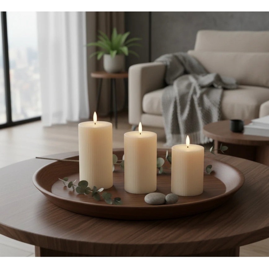 Lot de 3 bougies LED BRILLO LED/3xAAA, crème, avec télécommande