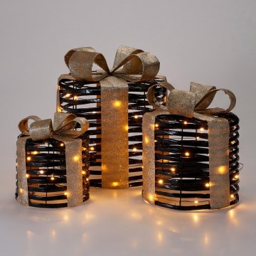 Lot de 3 décorations LED de Noël 20xLED/2xAA + 30xLED/3xAA + 40xLED/3xAA blanc chaud cadeaux/noir