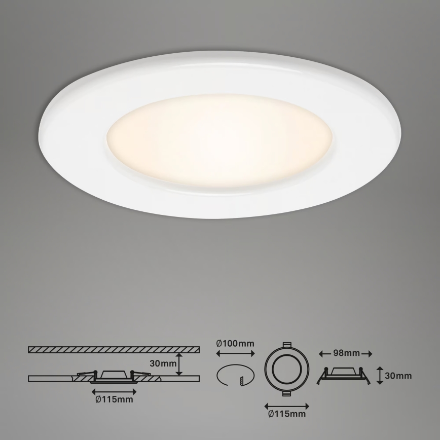 Lot de 3 spots encastrés LED pour salle de bains — 6W, 230V, 3000K, IP44, blanc