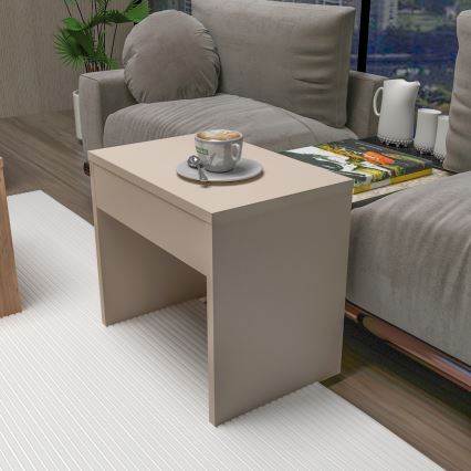 Lot de 3 tables basses SOLIS 45/45/100x30/30/40 cm beige/épicéa