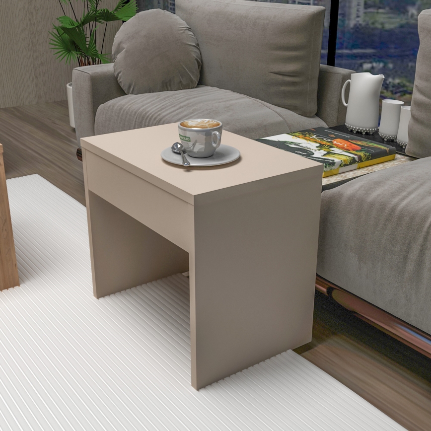 Lot de 3 tables basses SOLIS 45/45/100x30/30/40 cm beige/épicéa