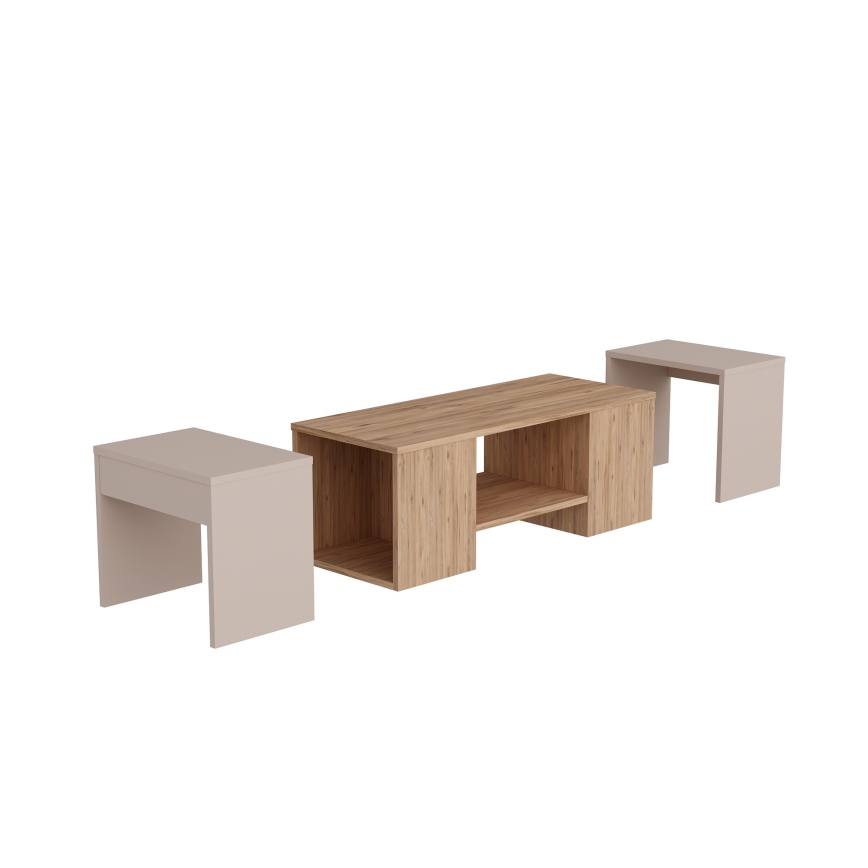 Lot de 3 tables basses SOLIS 45/45/100x30/30/40 cm beige/épicéa