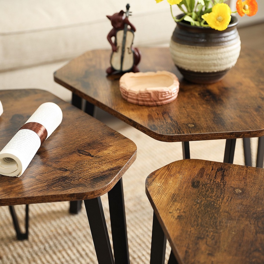 Lot de 3 tables d'appoint ELDUR, brun/noir