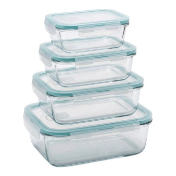 Lot de 4 boîtes de conservation pour aliments, transparentes / menthe
