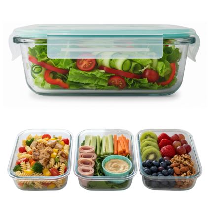 Lot de 4 boîtes de conservation pour aliments, transparentes / menthe