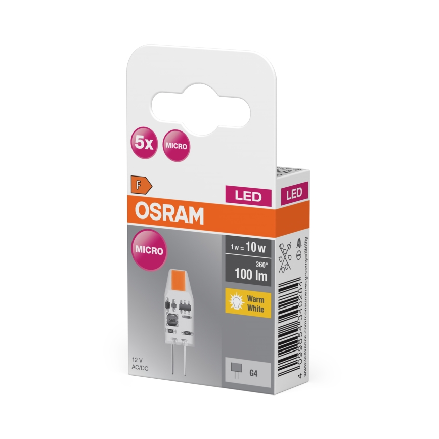 Lot de 5 ampoules LED à broche MICRO G4/1W/12V 2700K - Osram
