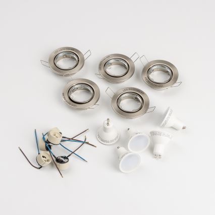 Lot de 5 spots encastrés pour salle de bains, 1xGU10/4W/230V, IP23, finition chrome mat