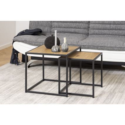 Lot de tables basses SARON 2 pcs chêne/noir