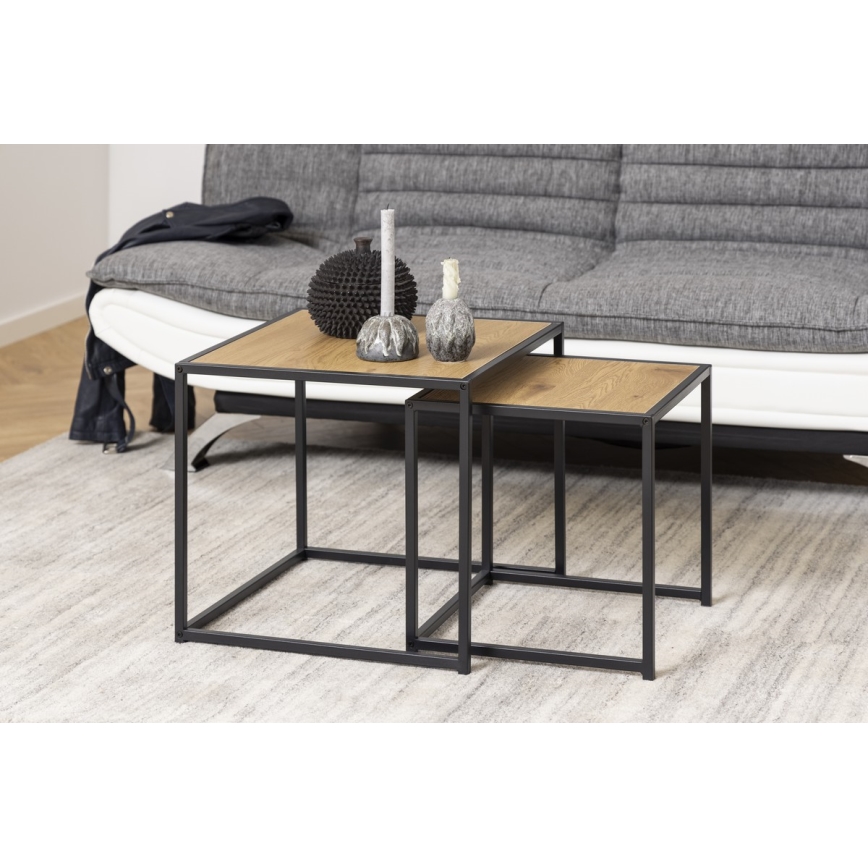 Lot de tables basses SARON 2 pcs chêne/noir