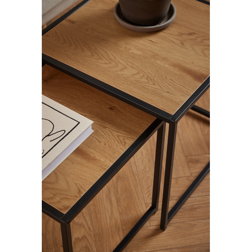 Lot de tables basses SARON 2 pcs chêne/noir